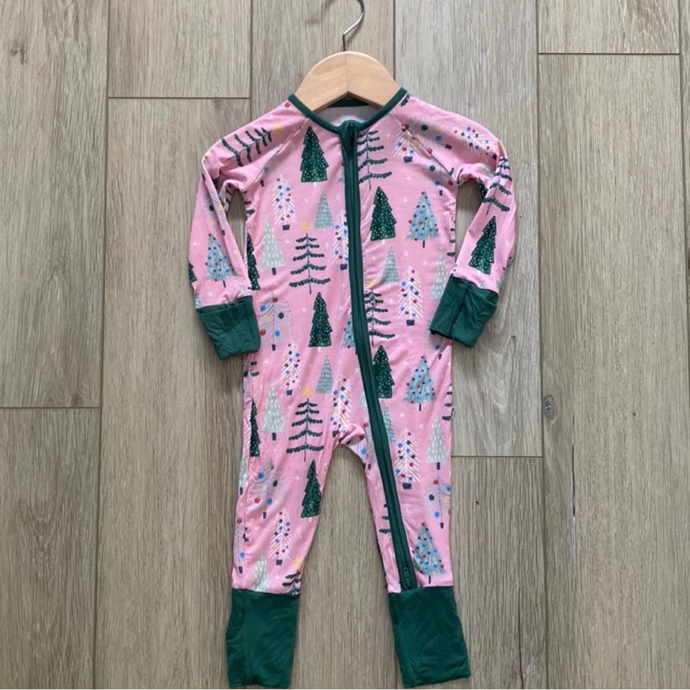 Little Sleepies Pink and Green Tree-Print Zipper Pajama Set